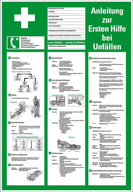 Steinbach-Zeunert Informationsschild "Anleitung Zur Ersten Hilfe Bei ...